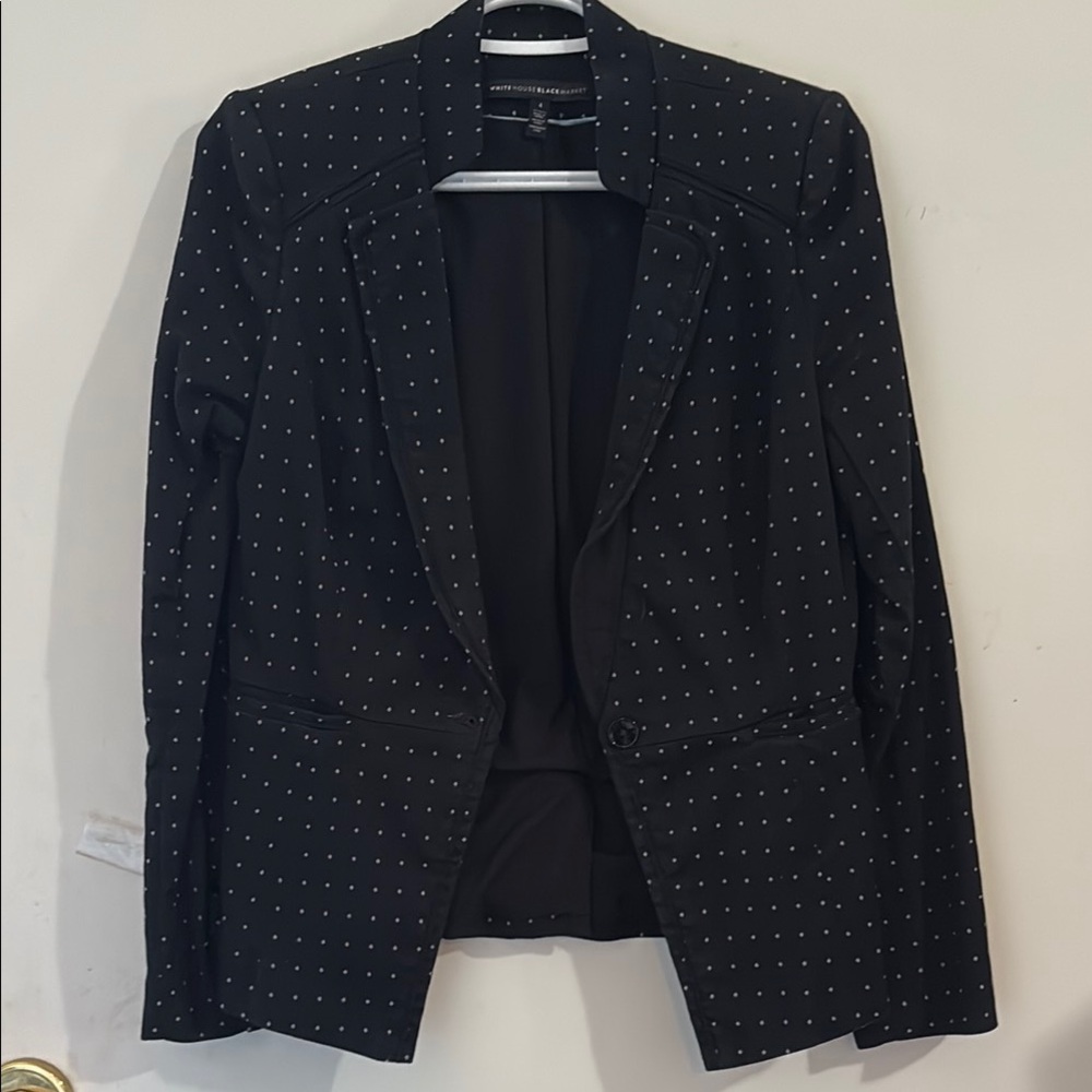 White House Black Market Black Jacket with White Dots